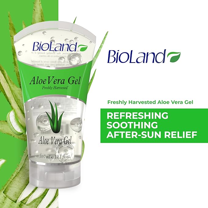 Bioland Organic Aloe Vera Gel – Freshly Harvested & Cold Processed – Hydrating Gel for Sunburn Relief – Daily Moisturizer for All Skin Types – 10.14 fl oz (300 mL)