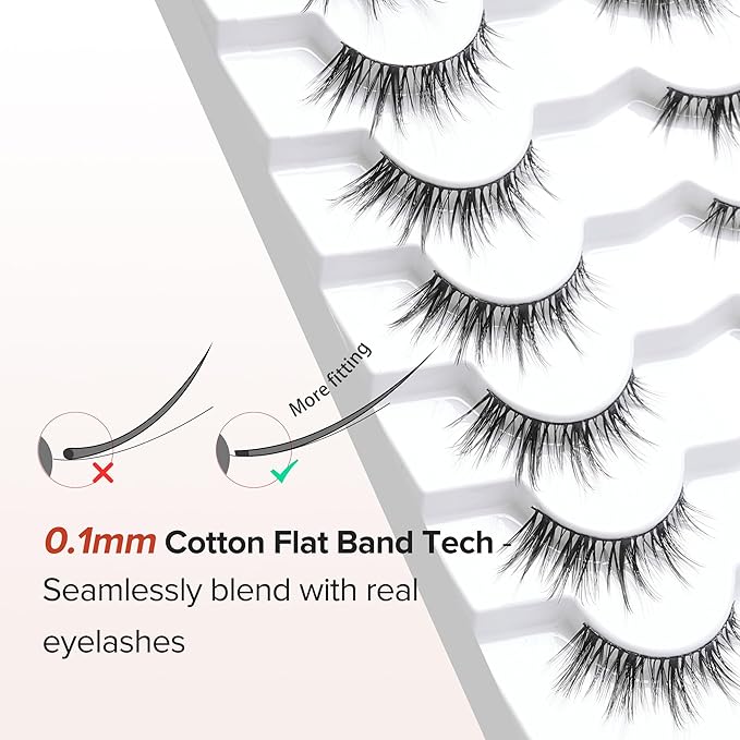 Manga Lashes - Wispy Anime Eyelashes, Natural Look, 3D Volume, 14mm, Thin Band, C Curl, 7 Pair Pack
