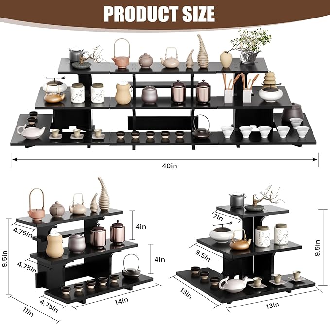 3 Tiers Display Shelves for Vendors, Display Stand Portable for Store Retail Tiered Display Stand, Cupcake, Soap, Candles, Glasses, Jars, Crafts Show, Jewellery, Black Farmers Market Stand