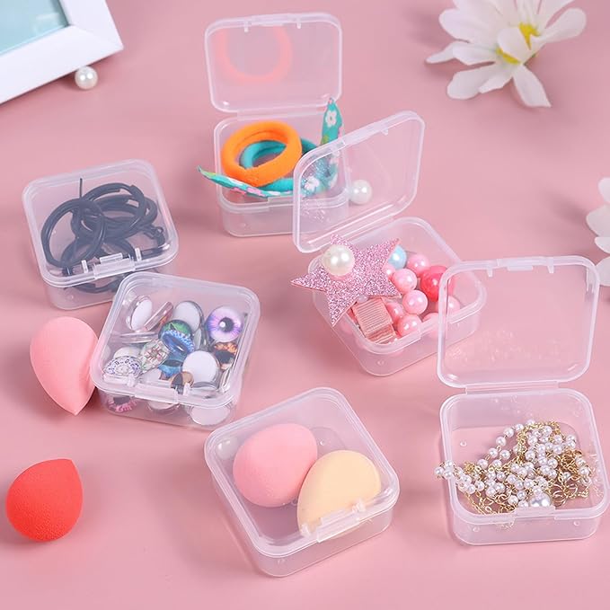 SJZQ Small Bead Organizers, 15-Piece Plastic Storage Cases with Hinged Lid – Clear Mini Craft Supply Box for Beads, Jewelry, Nails, Rhinestones & DIY Accessories