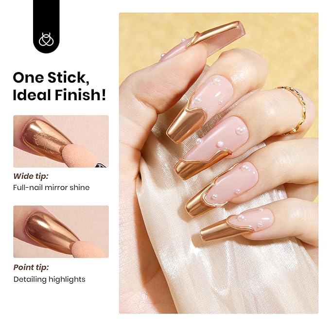 beetles Gel Polish Gold Chrome Nail Powder, Mirror Metallic Effect Premium Salon Nail Glitter Manicure Pigments for Nail Art Design, 0.04oz/1g