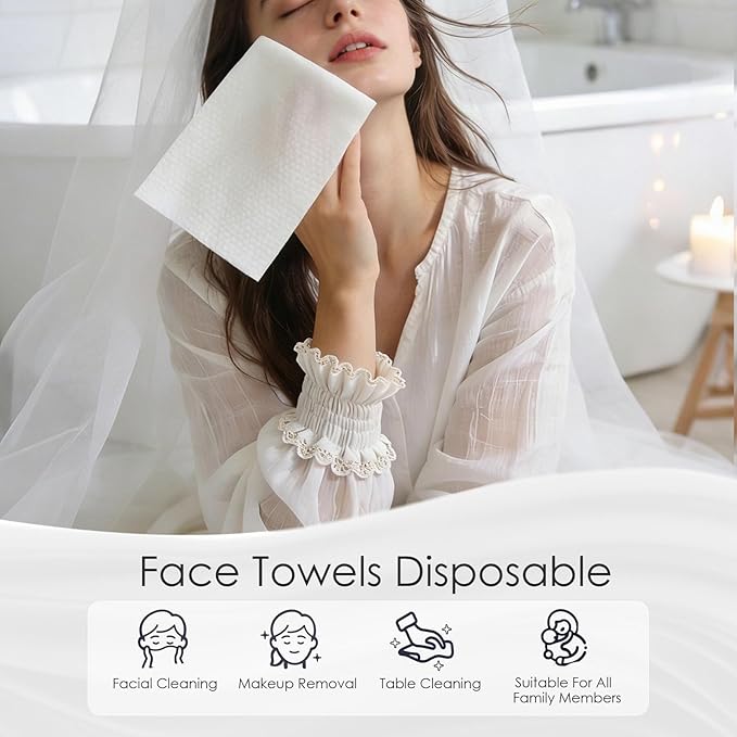 Lyun Cloudlet Disposable Face Towels XL, 10"x12" Ultra Soft & Thick Dry Wipes, Makeup Remover & Facial Cleansing Towels for Sensitive Skin, 50 Count, 1 Pack