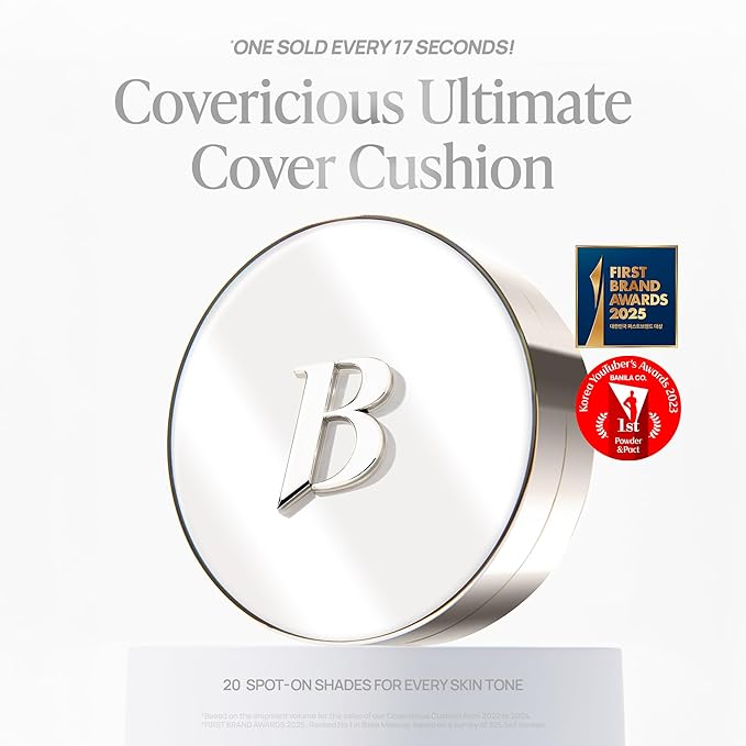 BANILA CO Covericious Ultimate Cover Cushion | Up to 100HR Long-Wear Foundation | 20 Shades for All Skin Tones | Matte & Lightweight Finish | Korean Cushion Foundation (14g / 0.49 oz), 17W FAIR