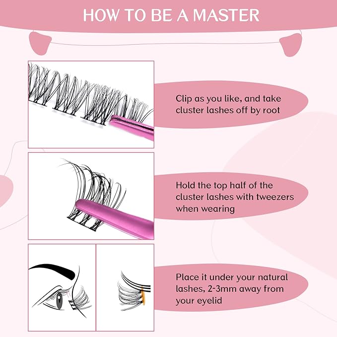 Cluster Lashes, 72 Pcs Individual Lashes, Lash Clusters DIY Eyelash Extension, Super Thin Band Reusable Soft & Comfortable (Romantic-D-8-16mix)