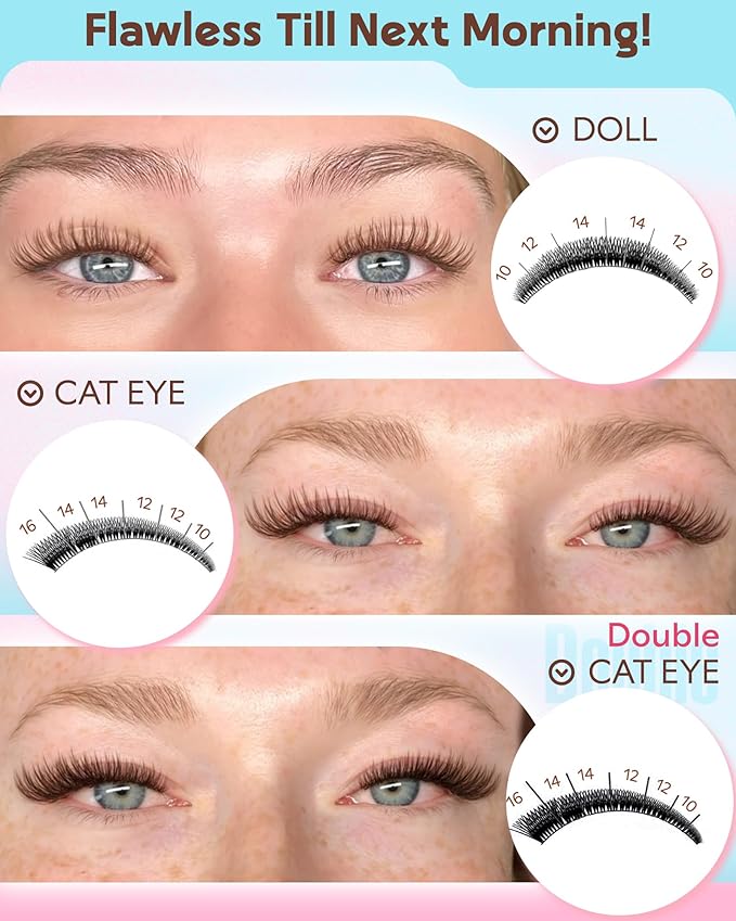 Goddvenus Wispy Lash Clusters Kit Mascara-like Brown Eyelash Clusters Natural Cluster Eyelash Extensions Kit 10-16mm False Eyelashes Individual Lashes C Curl Lash Extension Kit For DIY