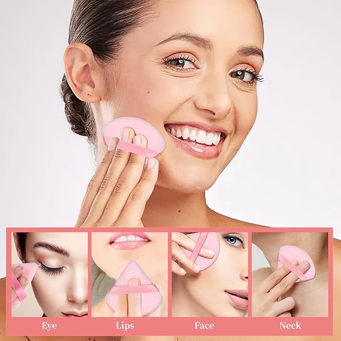 6 Pieces Powder Puff Face Soft Triangle Pink Valentines Day Gifts for Loose and Body Powder, Velour Makeup Sponge Set Setting Powder Puff Makeup Tools