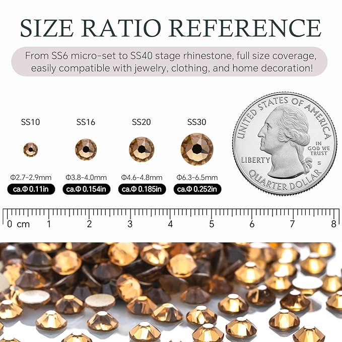 Meibite Topaz Flatback Rhinestones, Glass Rhinestones for Nail Art and Craft, Glue Fix, Loose Crystal Gemstones(Topaz, SS16, 1440pcs, 3.8-4.0mm)