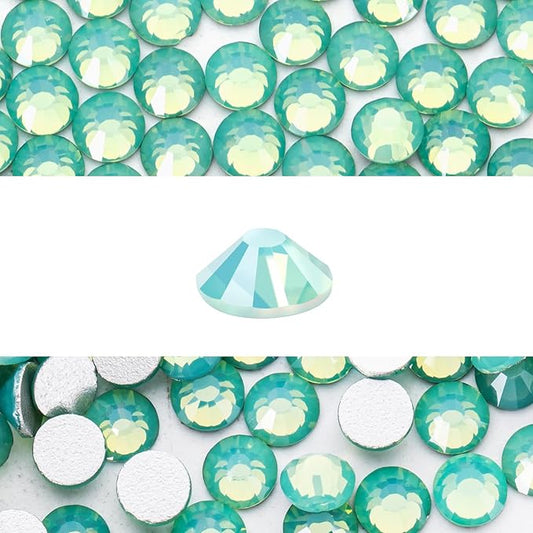 Novani 576 Pieces Flatback Rhinestones Glass Round Gems Green Opal Crystals for Nail Art DIY Crafts Clothes Shoes,SS30,6.4-6.6mm