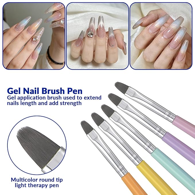 UV Gel Nail Brush, 8 PCS Poly Extension Gel Brush Nail Art Tips Builder Brushes Nails Painting Set French Tip Detail Remover Manicure Brushes Detail Nails Arts Brushs for Art Design