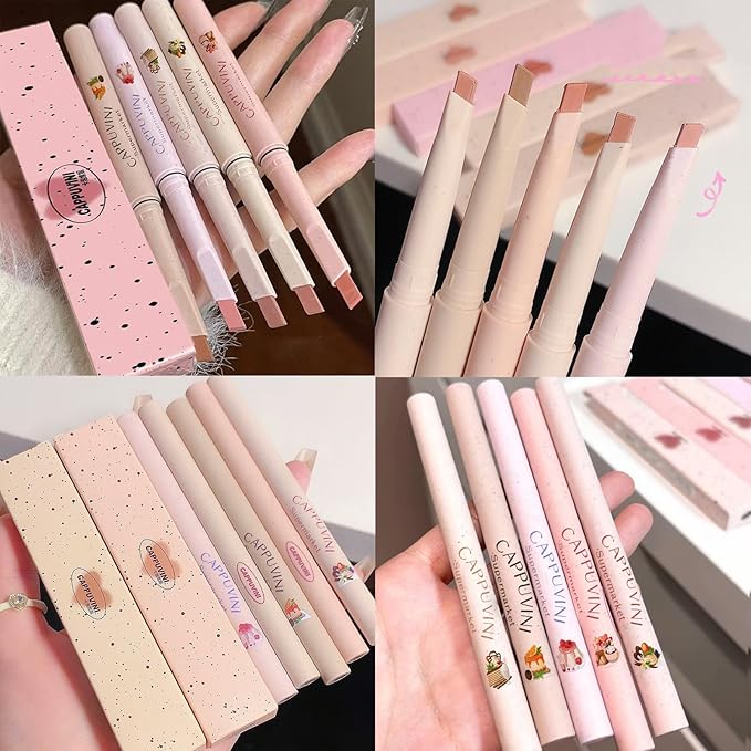 Domality 5 Colors Lip Liner Pen Set, 5pcs Nude Pink Lipstick Set, Longwear Waterproof Creamy Matte Finish Lip Pencil for Defines Perfect Lip Shape