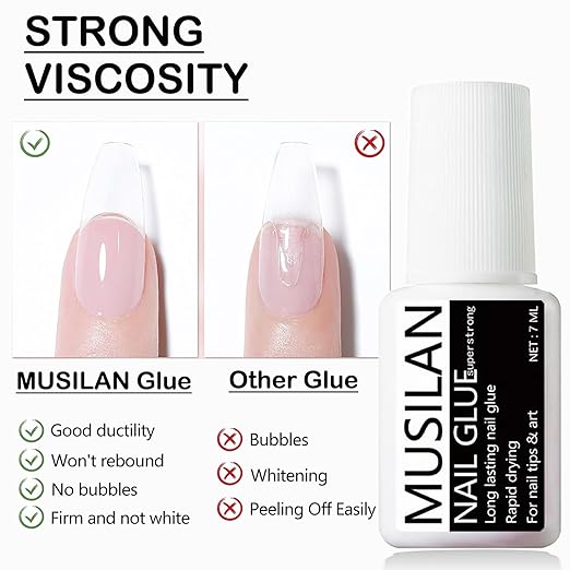 MUSILAN Nail Glue,Nail Glue for Press On Nails,Brush on Nail Glue Professional Nail Tip Glue,Super Strong Nail Gel Glue for Acrylic Nails False Nails Tips Adhesive with Glue Brush Press On Nail Tip