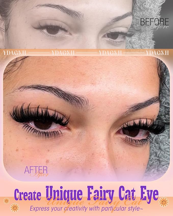 80D Lash Clusters with Spikes Unique Spiky Cat Eye Lashes Fairy Anime Eyelash Clusters Wispy Manga Cluster Eyelash Extensions 9-18mm 120Pcs Natural Volume Individual Lashes Ultra-Thin Band