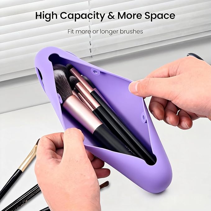 TacoMynxify Magnetic Silicone Makeup Brush Holder – Portable Cosmetic Brush Organizer Case, Travel Makeup Tool Storage for Purse, Bag & Beauty Essentials (Purple)