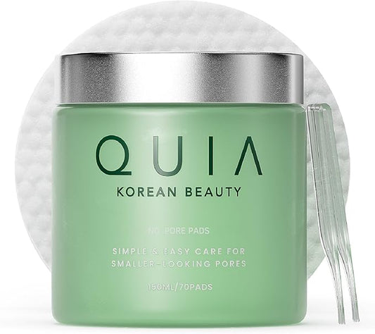 QUIA Toner Pads – PHA Dual-Action Exfoliate and Hydrate All in One – Soothing Formula for Sensitive Skin – Reduces Blackheads and Blemishes- 70 Gentle Textured Pads – Korean Skincare