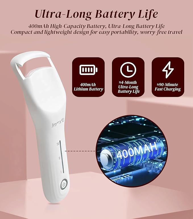 MZYMZYD Heated Eyelash Curler, Eyelash Curlers with 3 Temp Settings, 10S Quick Heat-Up, 24H Long-Lasting Natural Curl, Type-C Recharge, Mini Electric Eyelash Curler for Women - White