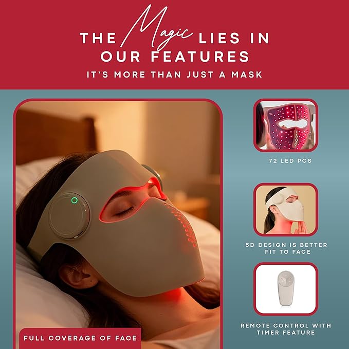 Red Light Therapy for Face – FSA Eligible LED Face Mask with Red, Blue, Near-Infrared Light – Wireless Light Therapy Mask for Face – 3 Light Modes, Adjustable Timer and Brightness
