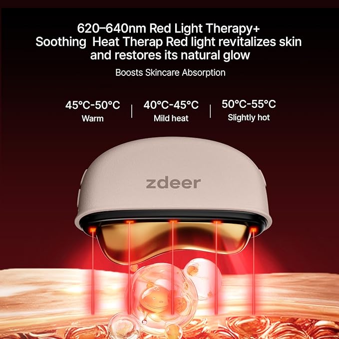 LED Red Light Therapy for Face & Neck Massager Facial Care Device – Electric Gua Sha Brass Tool with Heat & Vibration for Firming, Sculpting & Skincare, Pink