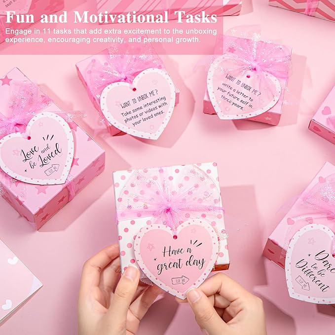 Christmas Gifts for Tween & Teen Girls, 11PCS Birthday Gifts Basket Teen Girls Trendy Stuff with Empowering Tasks Make up Brushes & Bag, Beauty Advent Calendar Wrapped Gifts Box