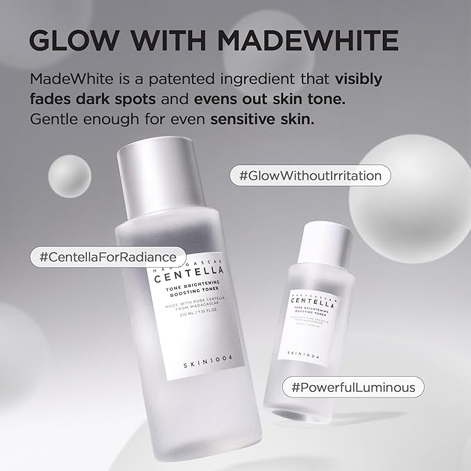 SKIN1004 Tone Glowing Boosting Toner 7.10 fl.oz, 210ml, Korean Face Toner with Niacinamide, MadeWhite, & Madagascar Centella, Hydrating & Gentle Exfoliating, Smooth Glowing Skin, Korean Skin Care