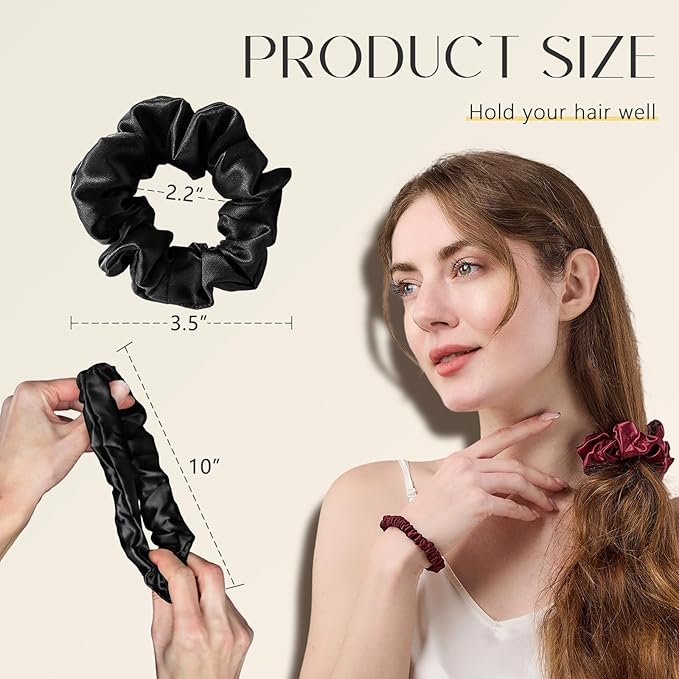 ZIMASILK 100% Mulberry Silk Hair Scrunchies, Best For Women And Girls’ Hair 19 Momme Elastic Hair Bands for Ponytail Holder Gentle And No hurt (3 Pack, Black)