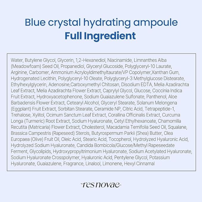 RESNOVAE Blue Crystal Hydrating Ampoule – Deep Moisture Firming Serum with Peptide Complex & Natural Crystal Minerals (30ml)