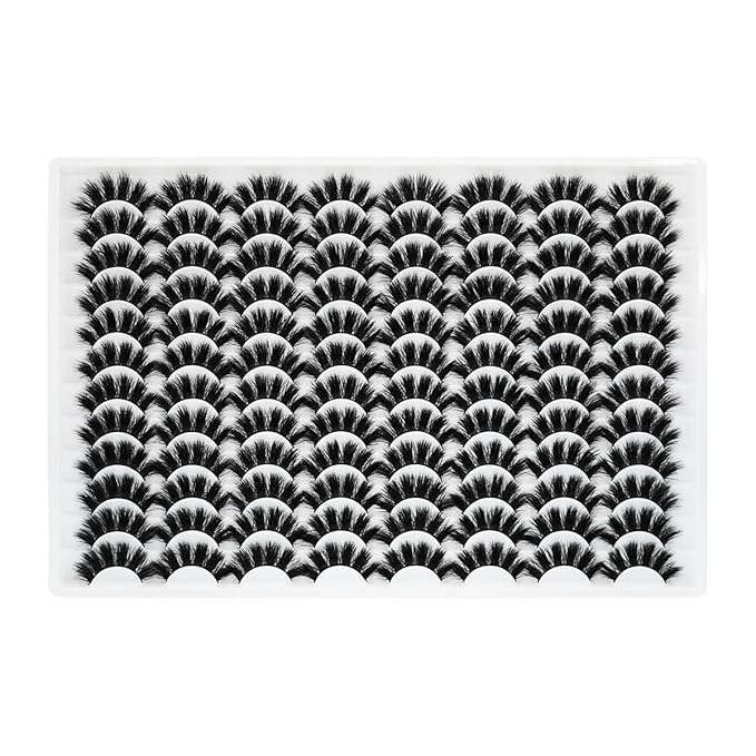 False Eyelashes 48 Pairs Faux Mink Lashes 14mm Wispy Lashes 3D Fluffy Cat Eye Lashes Pack Bulk Wholesale Strip Lashes(style 48-034)