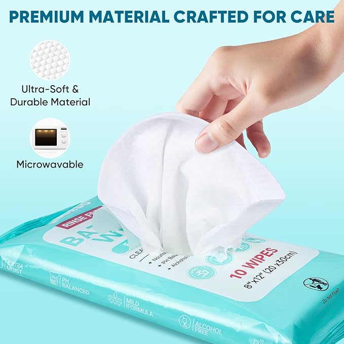 300 XL Bathing Wipes No Rinse for Adults, Shower Wipe - Extra Thick & Large Body Cleansing Wipe for Elderly, Men & Women, Soft & Gentle Disposable Bath Wipes for Travel, Camping