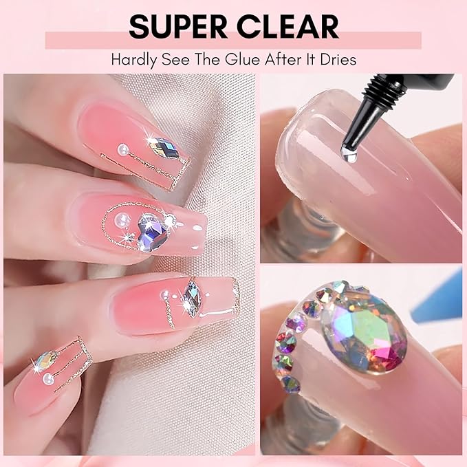 Makartt Nail Rhinestone Glue, Super Strong Gel Nail Glue for Rhinestones, 3D Art Design Charms and Gems, for Jewel Crystal Beads Gems Diamonds, UV/LED Need, Easy Use, 15ML