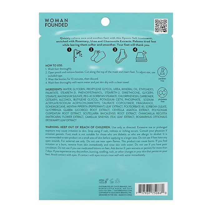 Onyx Professional Epsom Salt Foot Mask, 6 Pairs - Made with Epsom Salt and Chamomile, Helps Fight Swelling and Soreness, Relax Tired Feet, Easy-to-use Booties, One Size Fits All
