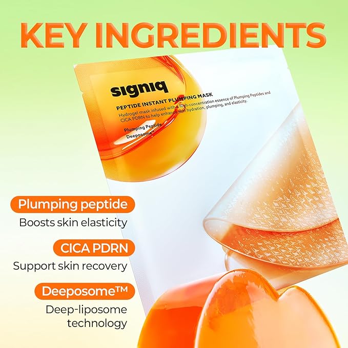 signiq Peptide Instant Plumping Mask, Embossed Hydrogel Mask, Lifting, Firming, PDRN, Skin-Elasticity, Korean Skincare, 34g x 3ea