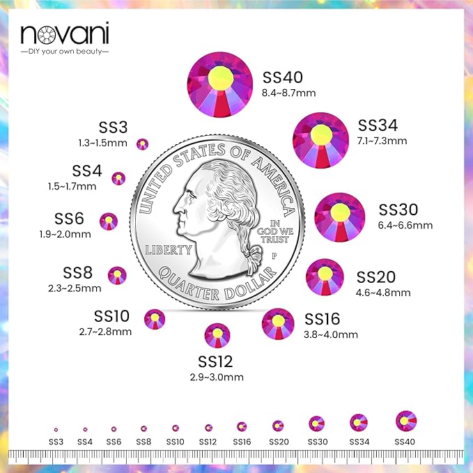 Novani Rhinestones 3000Pcs Flatback Crystal Round Loose Gemstones Glass Rhinestones for Crafts Makeup Nail Art Clothes Shoes DIY Decorations(SS10, 2.7-2.9mm,Light Siam AB)