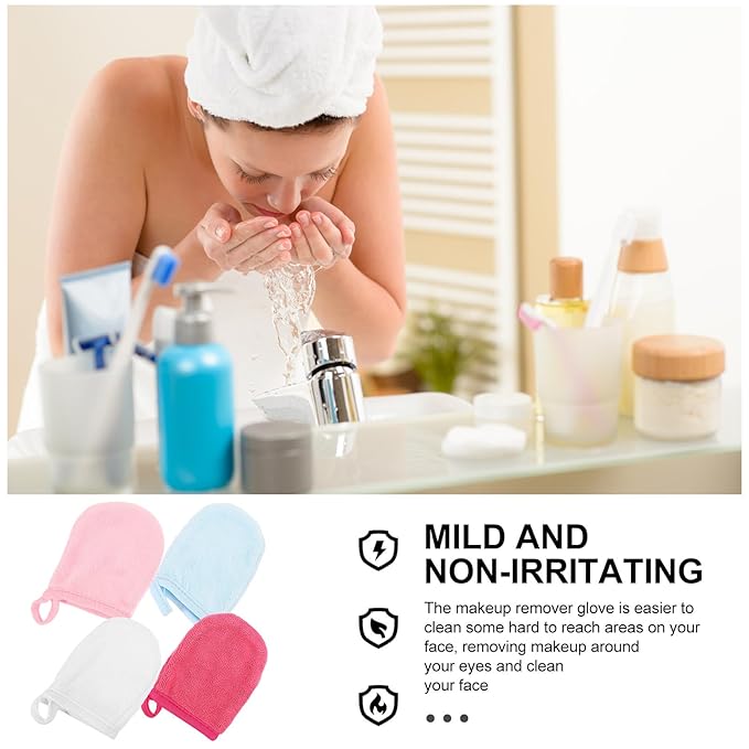 JHKNNK Reusable Makeup Remover Pads Mitt for Face, Eye, Lips, Microfiber Facial Cleansing Cloths, Efficient Pore Cleaning Face Wash Wipes for Skin Types,