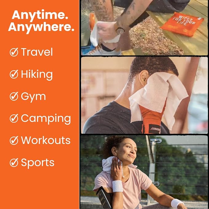 HyperGo XL Body Wipes for Women & Men – 12" x12" Rinse-Free Full Body Cleansing Wipes 20 Count Pack - Unscented | Biodegradable, Hypoallergenic, Aloe-Infused | Gym, Festival, Camping Essentials