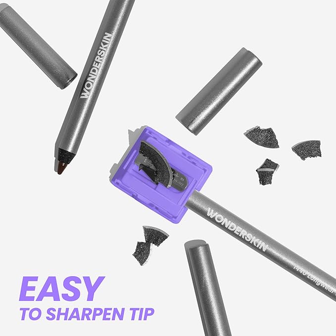 Wonderskin 1440 Longwear Blue Glitter Eyeliner Pencil, 3 Pack - Waterproof, Sharpenable Eyeliner & Smudge Proof Eye Liner Pencils (Oyster Blue)
