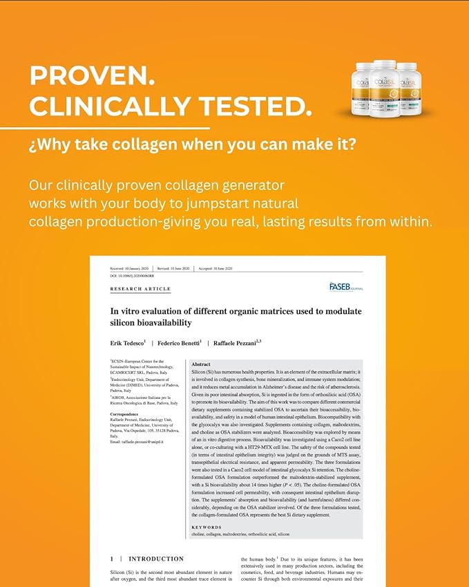 Colasil Collagen Booster Capsules – Organic Silica (OSA) + Hydrolyzed Collagen Generator Supplement for Hair, Skin, Nails, Bones & Joints – High Absorption, Non-GMO, Allergen-Free, 120 Capsules