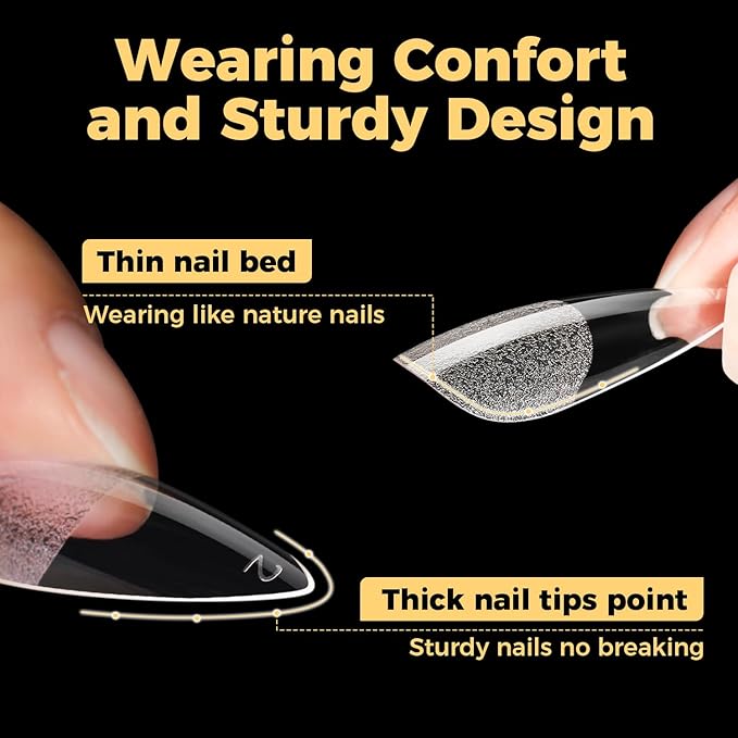 UNA GELLA Long Stiletto Gel Nail Tips, 600Pcs Pre Etched Long Stiletto Almond Nail Tips Clear Fake Nails Press on Nails No C Curve for DIY Art Salon at Home 12 Sizes