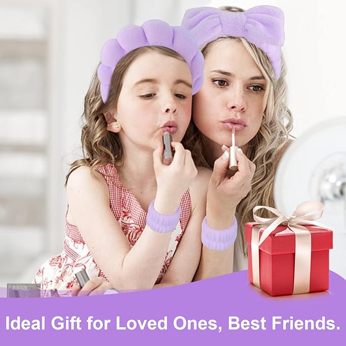 Canitor Spa Headband Wrist Bands Set with Hair Clips Skincare Washing Face Skin Care Puffy Makeup Preppy Teen Girl Gifts Cute Trendy Stuff Fashion Hair Accessories for Women (purple)