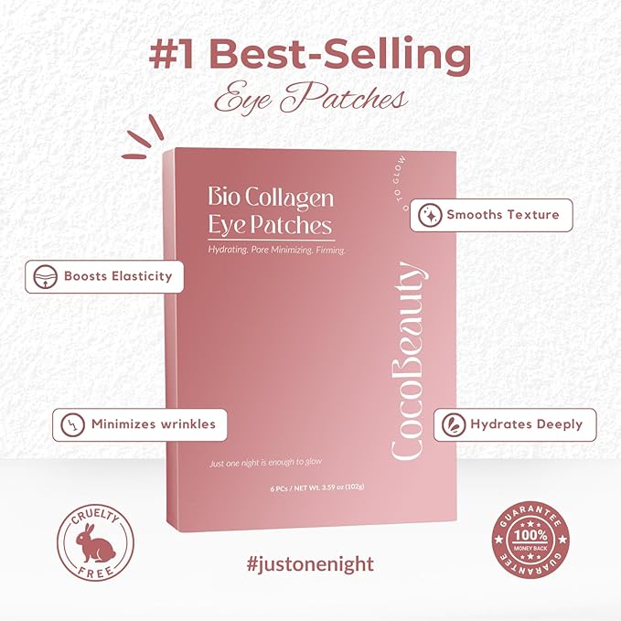 COCOBEAUTY Collagen Eye Patches for Puffy Eyes and Dark Circles – Under Eye Patches for Women – Hydrating & Refreshing Skincare – Health and Beauty Essential (24 units)