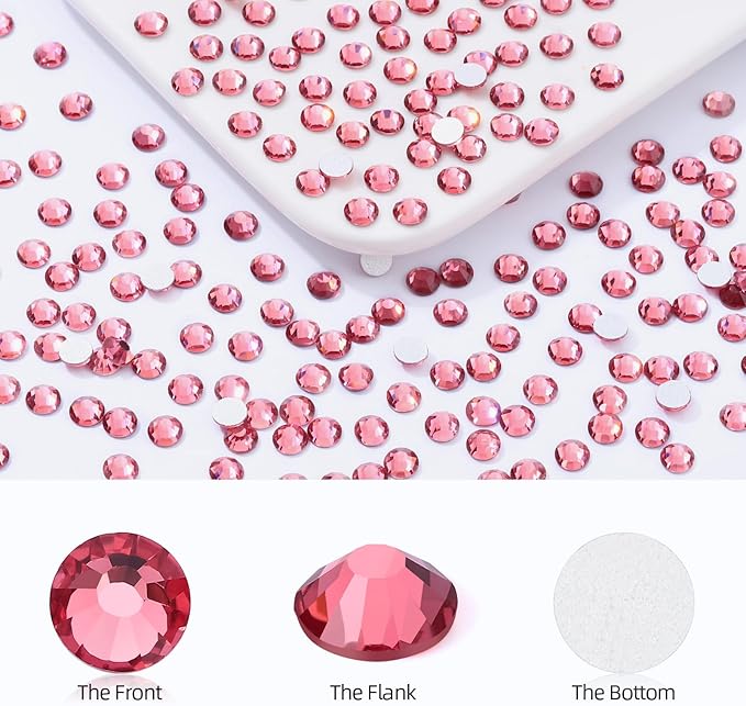 Meibite Rose Flatback Rhinestones, Glass Rhinestones for Nail Art and Craft, Glue Fix, Loose Crystal Gemstones(Rose, SS34, 288pcs, 7.1-7.3mm)