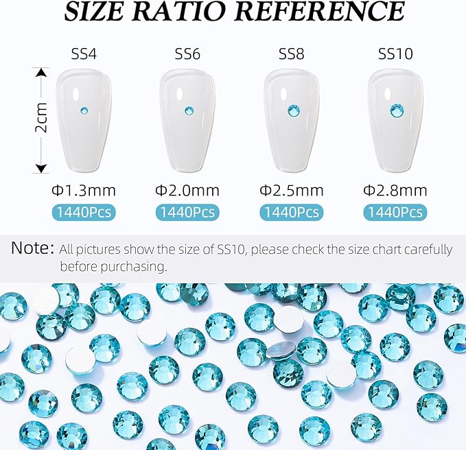 Meibite Malachite Blue Flatback Rhinestones, Glass Rhinestones for Nail Art and Craft, Glue Fix, Loose Crystal Gemstones(Malachite Blue, SS6, 1440pcs, 1.9-2.0mm)