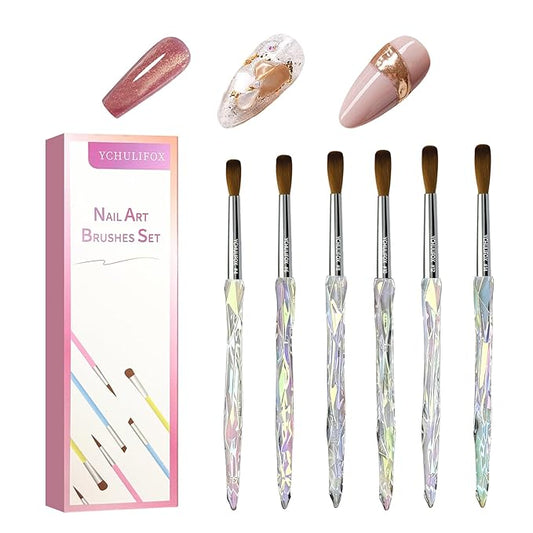 YCHULIFOX,Acrylic Art Nail Kit with 6-Size Brushes (4/6/8/10/12/14) for Dip Powder & Gel Nail Art, Easily Reinforce Nail Extensions for DIY Home Salon & Professional Use.