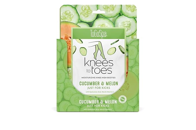 ToGoSpa, Knees To Toes, Foot Mask For Dried Cracked Feet, Exfoliating Moisturizing Foot Mask Socks With Cucumber And Melon, Encourage Deep Relaxation