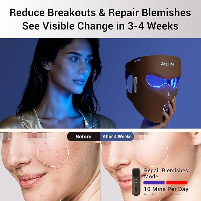 3D LED Red Light Therapy Mask, FDA-Cleared, Anti-Aging & Blemish Repair, 5 Modes Red, Blue, Yellow & 1072nm Near-Infrared Lights, Eye-Protection, Portable 360 LEDs Face Mask for Home Travel