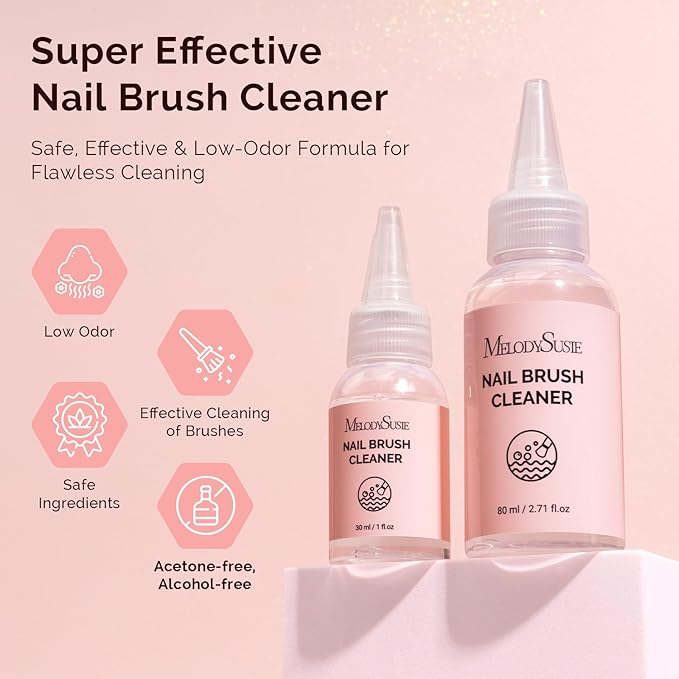 MelodySusie Nail Brush Cleaner, Acrylic Gel Nail Brushes Cleaning & Restoration Wax and Gel Removing Solution for Manicure Salon at Home 30ml/1fl.oz