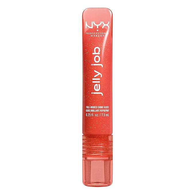 NYX PROFESSIONAL MAKEUP Jelly Job Lip Gloss, Lip Tint Gloss with Full-Bodied, Smoothing, and Hyper-Glossy Shine - Jelly Squeeze (Peach Pearl Shimmer)