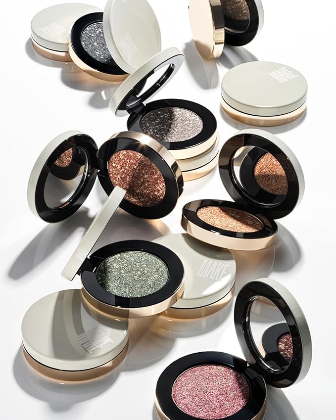 MAKE Beauty Multi-Chromatic Eye Shadow. Metal Reflecting Luminous Foil Finish Creamy, Buildable, Dimensional Long-wear, Crease-proof Powder Eyeshadow, Multichrome Shade - Spark, Navy Blue