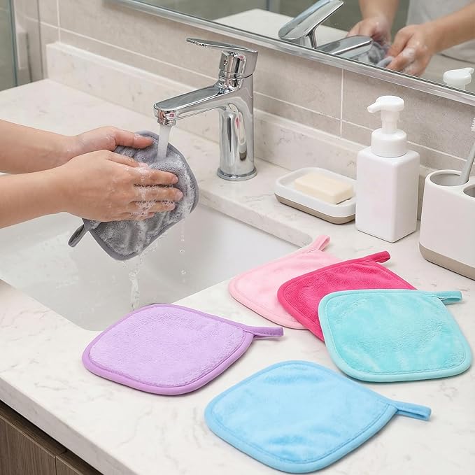15 Pcs Makeup Remover Cloths, Reusable Makeup Remover Pads Towels, Soft Microfiber Face Washcloth, Cleansing Cloths for Women Men All Skin Daily & Travel Use