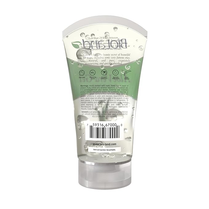 Bioland Organic Aloe Vera Gel – Freshly Harvested & Cold Processed – Hydrating Gel for Sunburn Relief – Daily Moisturizer for All Skin Types – 10.14 fl oz (300 mL)