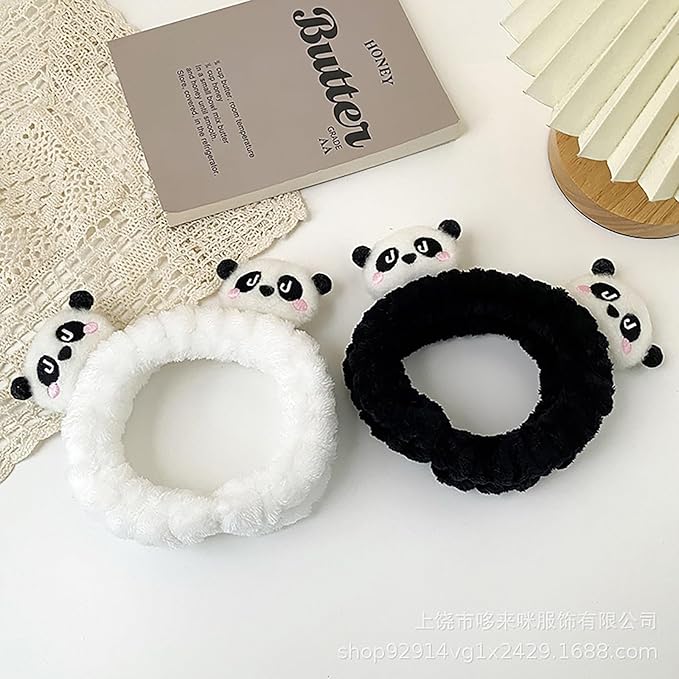 Gniwhd 6PCS Cute Cat Ears Spa Headband for Washing Face Makeup Skincare Headband with Wrist Bands, Sleepover Party Supplies for Women/Teen Girl Trendy Stuff Present (6PCS Panda, standard size)