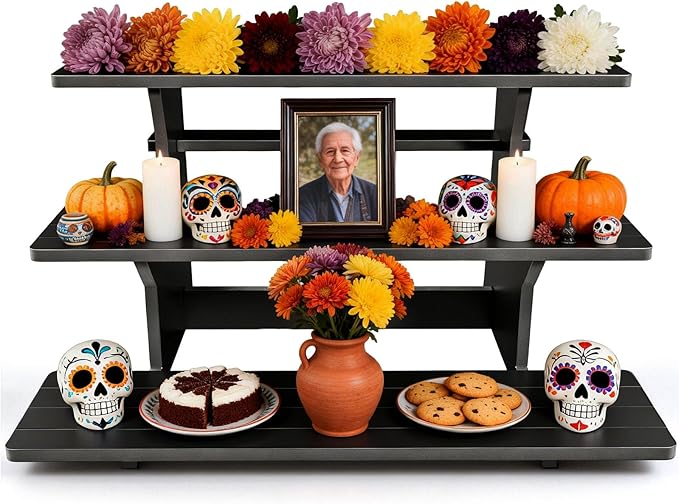 3 Tier Black Display Shelves for Vendors, Cupcake, Soap, Candles, Glasses, Jars, Store Product Retail Display Stands for Vendor Events, Crafts Shows, Jewellery Farmers Market Stand